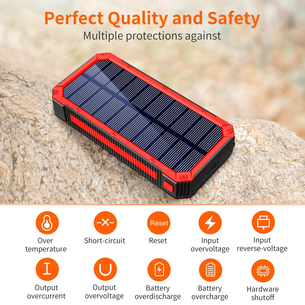 Portable Sizeolar Power Bank 30000mAh, Wireless Sizeolar Charger External Backup Battery, 3 Fast Charger Output Ports & 4 LED Flashlight