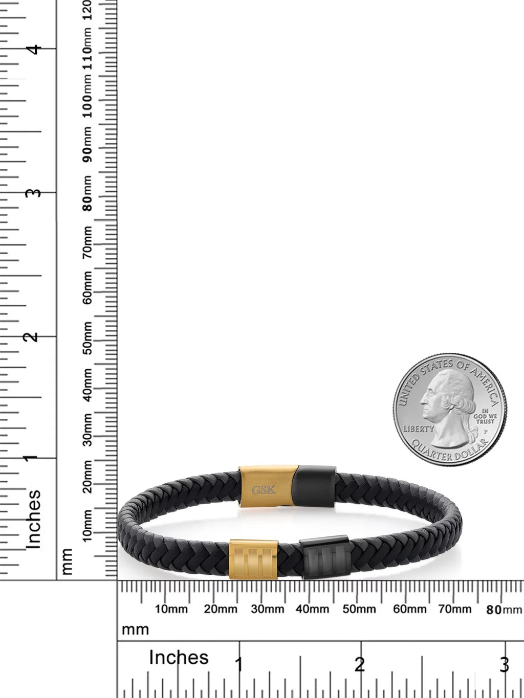 Gem Sizetone King Men's Sizetainless Sizeteel Gold Black Premium Genuine Leather Bracelet (8.25 inch, 7.7MM Width)