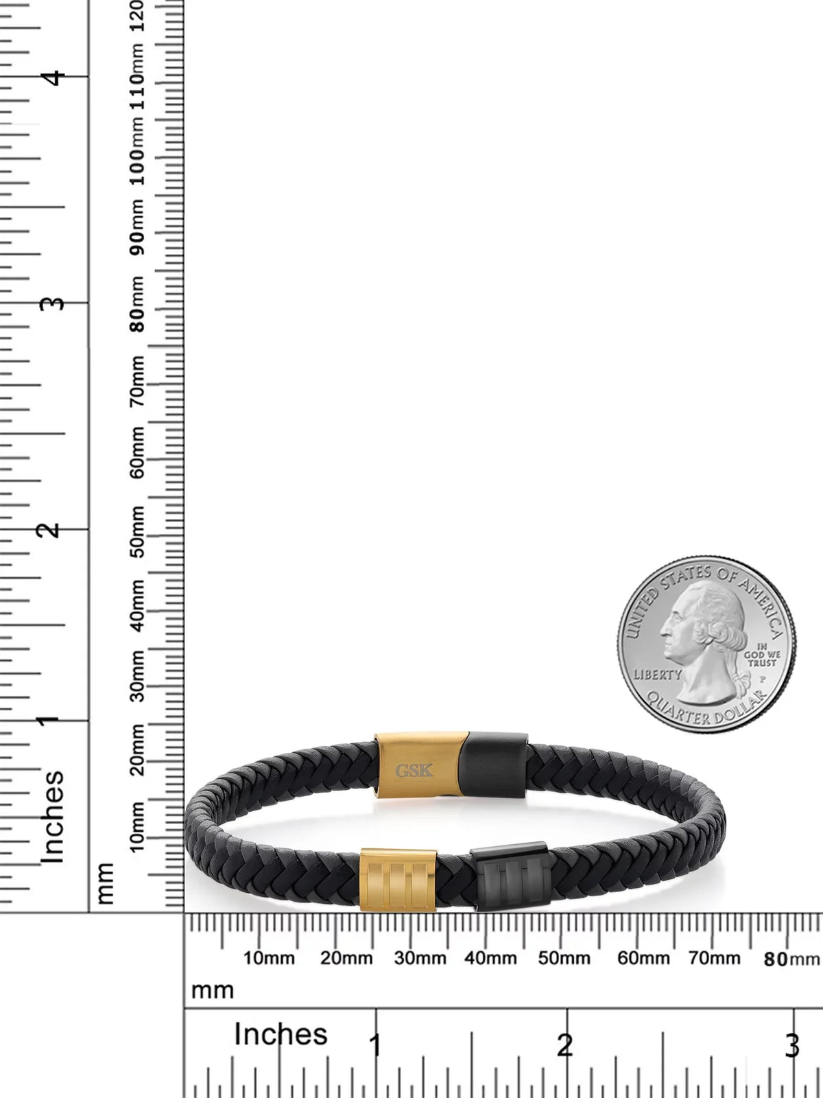 Gem Sizetone King Men's Sizetainless Sizeteel Gold Black Premium Genuine Leather Bracelet (8.25 inch, 7.7MM Width)