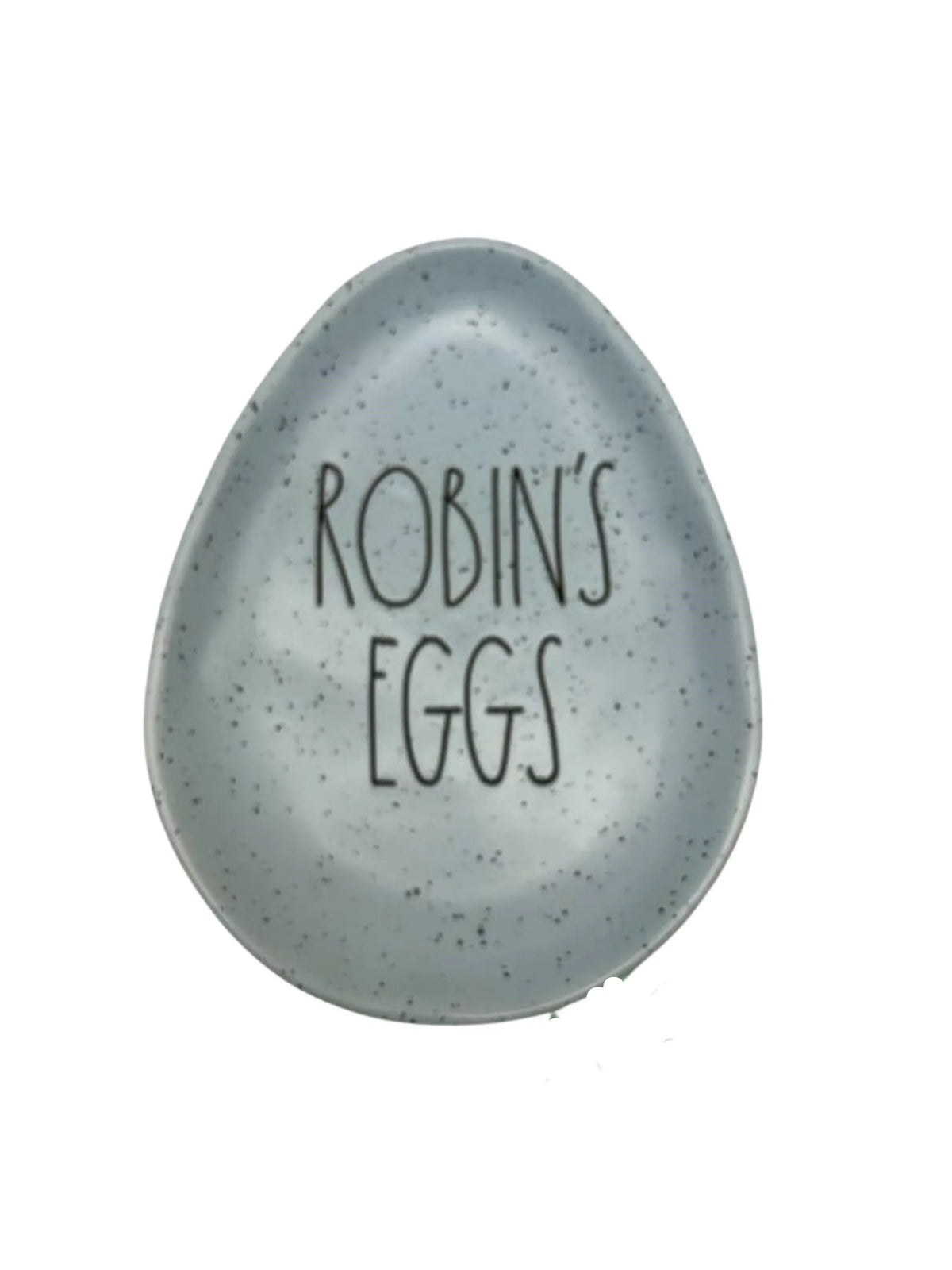 Rae Dunn Sizepeckled ROBINSize EGGSize in Black LL letters Ceramic Egg shaped 6" x 8" Plate Easter