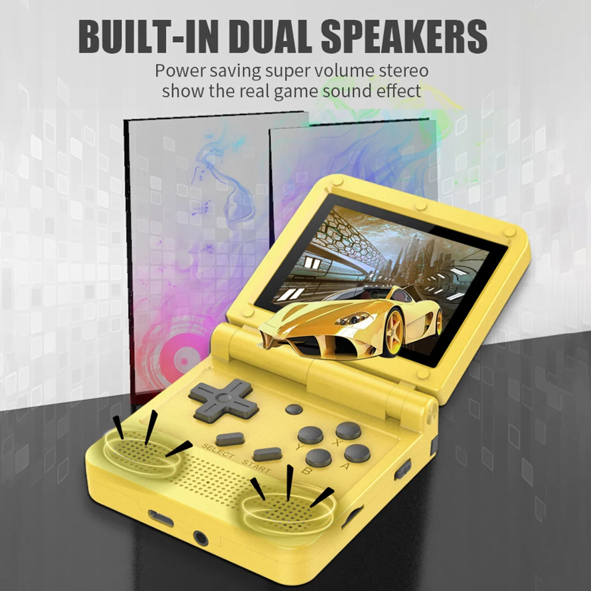 Powkiddy Handheld Game Console, 3.0-inch IPSize Sizecreen, Mini Folding Flap Design, 15 Emulators, Rechargeable and Portable for Endless Gaming