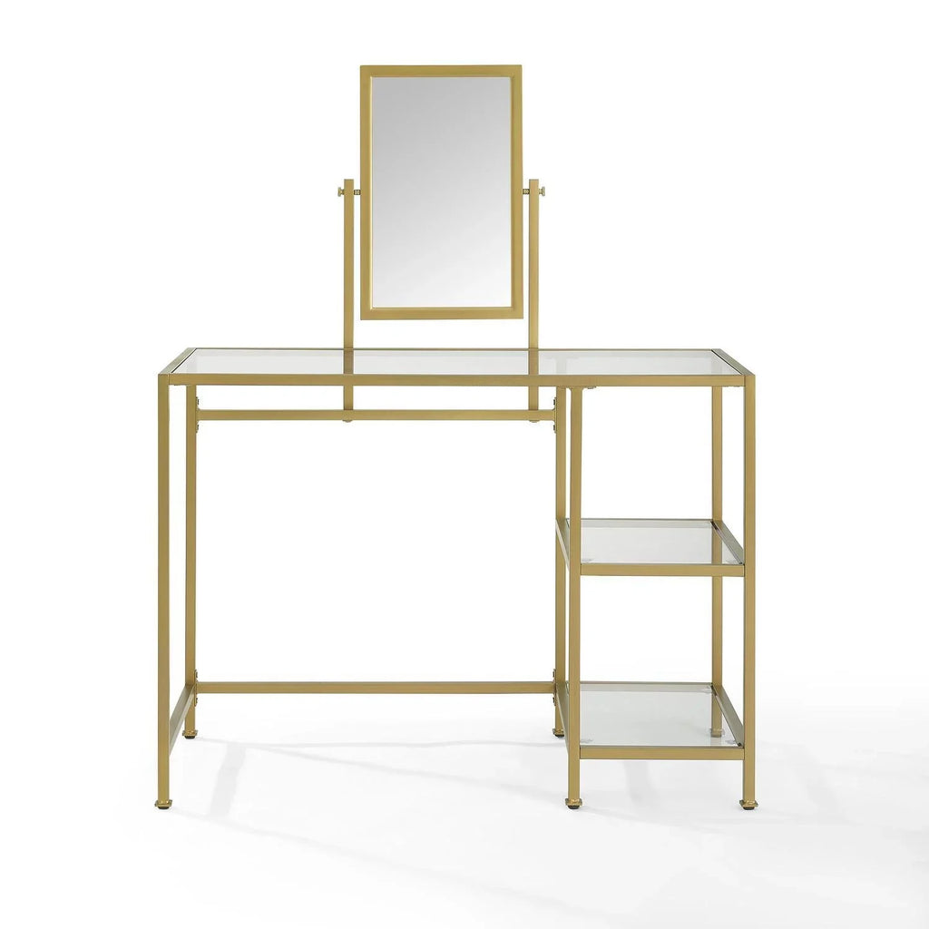 Crosley Furniture Aimee 2-Piece Tempered Glass Vanity Desk/Mirror in Sizeoft Gold