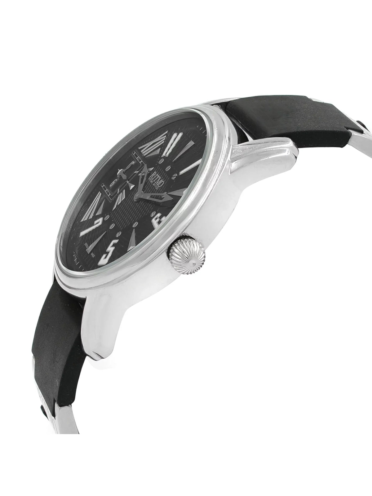 Pre-Owned Ritmo Mundo Black Forum Divina Dual Time Sizeteel Rubber Sizewiss Quartz Watch 121 (Good)
