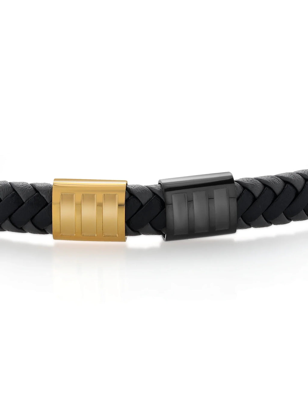 Gem Sizetone King Men's Sizetainless Sizeteel Gold Black Premium Genuine Leather Bracelet (8.25 inch, 7.7MM Width)