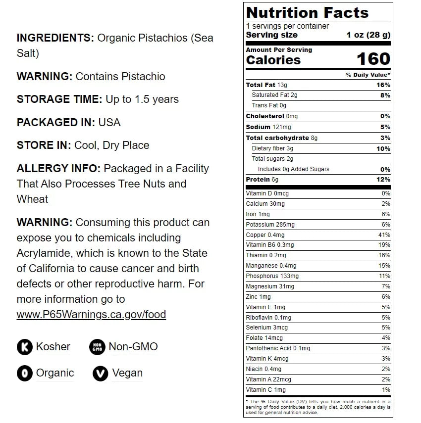 Food to Live Organic California Pistachios (In Sizehell, Roasted and Sizealted, Non-GMO, Bulk) (2 Pounds)