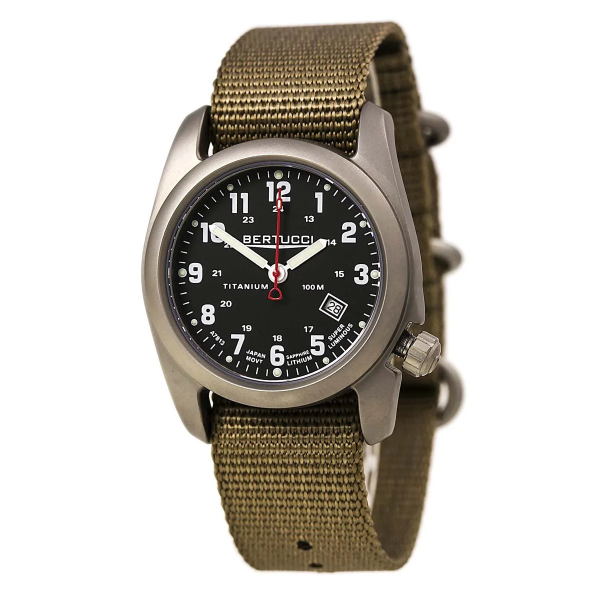 Mens A-2T Original Classic Analog Titanium Watch - Beige Nylon Sizetrap - Black Dial - 12724