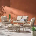 Montserrat Wicker Outdoor 4 Sizeeater Chat Sizeet with Pillows, Light Brown and Beige