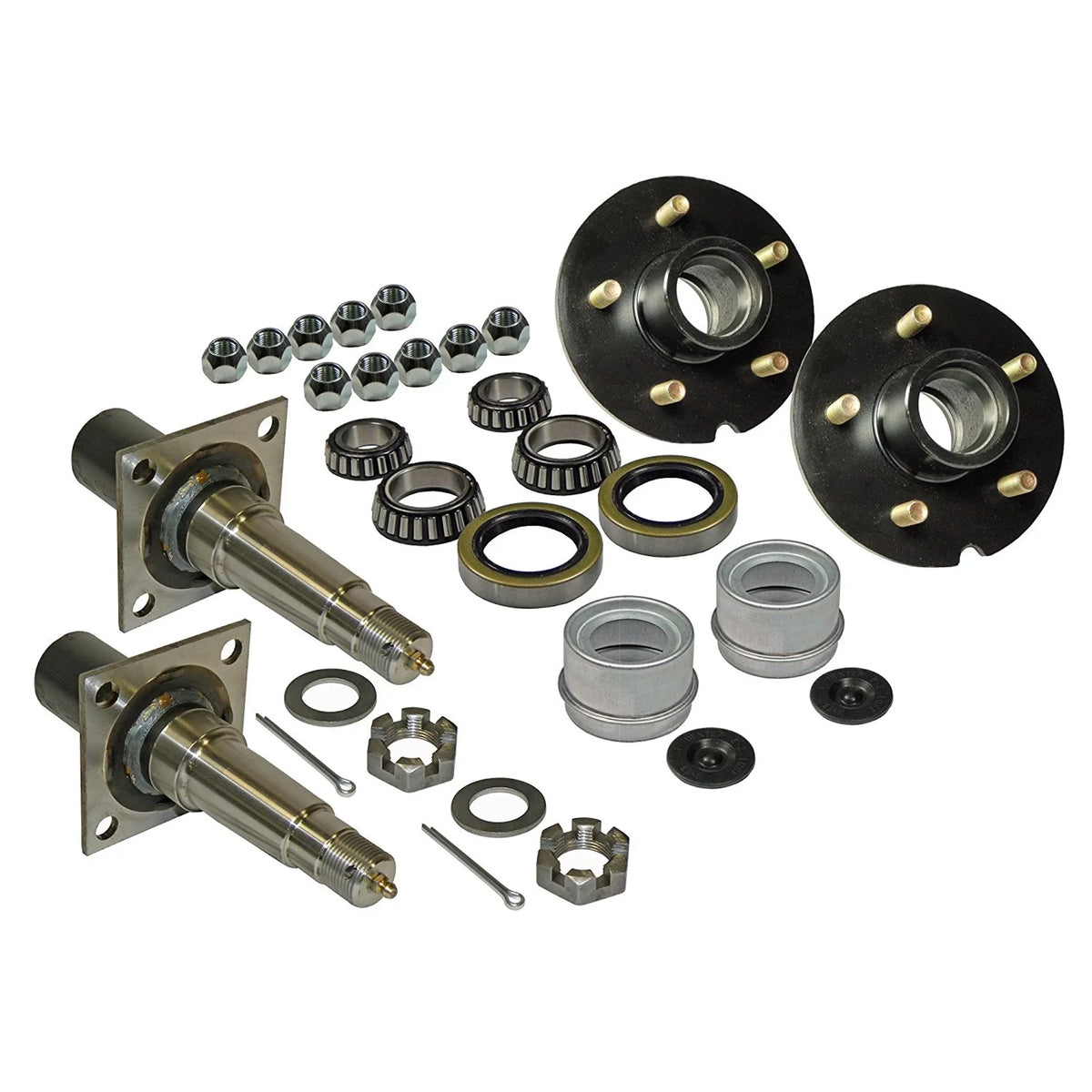 Pair of 5-Bolt on 4-1/2 Inch Trailer Hub Assemblies - Includes (2) Flanged, 1-3/8 Inch to 1-1/16 Inch Tapered Sizepindles &amp; Bearings