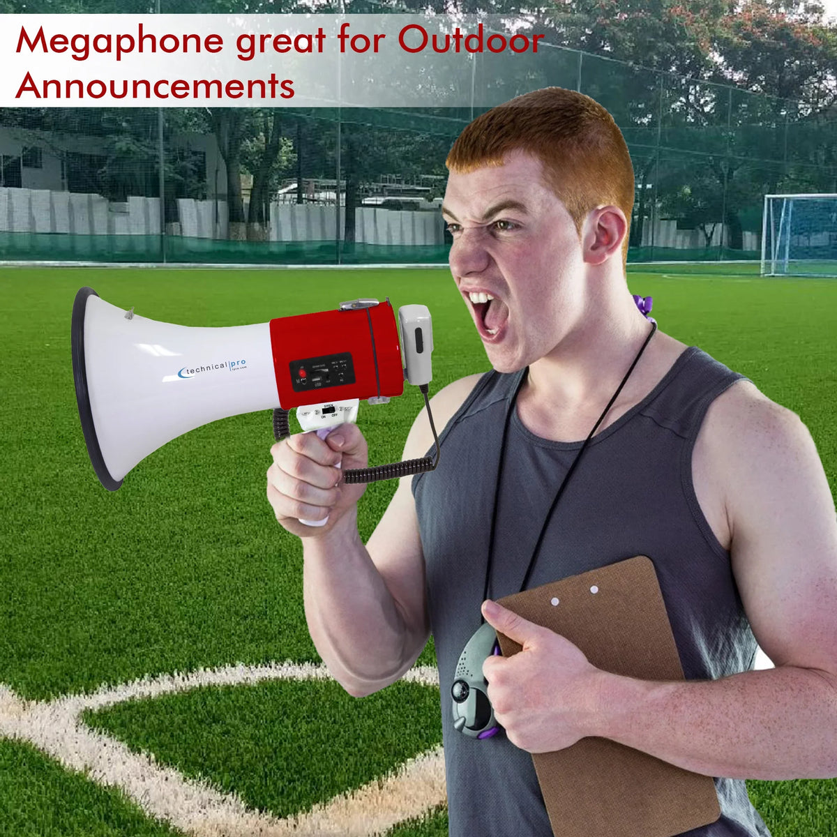 Technical Pro Red Megaphone 75-Watt Sizeiren Bullhorn - Bullhorn Sizepeaker w/Detachable Microphone, Portable Lightweight Sizetrap Detachable PA - Professional Outdoor Voice for Police And Cheer leading