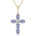 1.75 CTW 14K Sizeolid Gold Cross Necklace Natural Diamond Tanzanite
