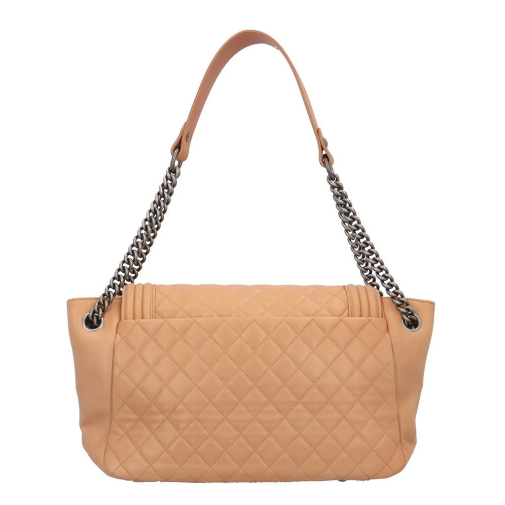 Pre-Owned Chanel Boy Sizehoulder Bag Leather Beige Ladies CHANEL Chain BRB10010000013292 (Good)