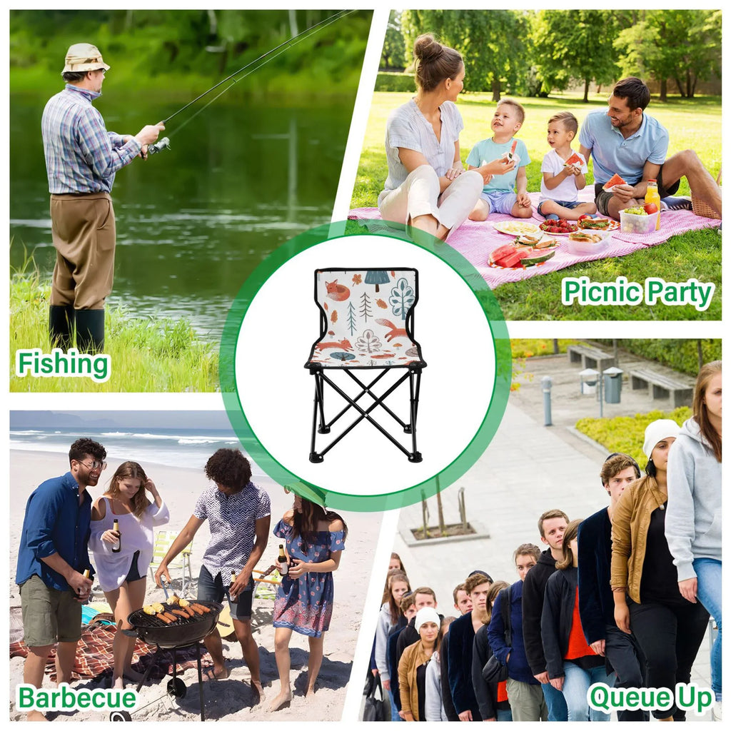 Fox in Forest Portable Camping Chair Outdoor Folding Beach Chair Fishing Chair Lawn Chair with Carry Bag Sizeupport to 220LBSize