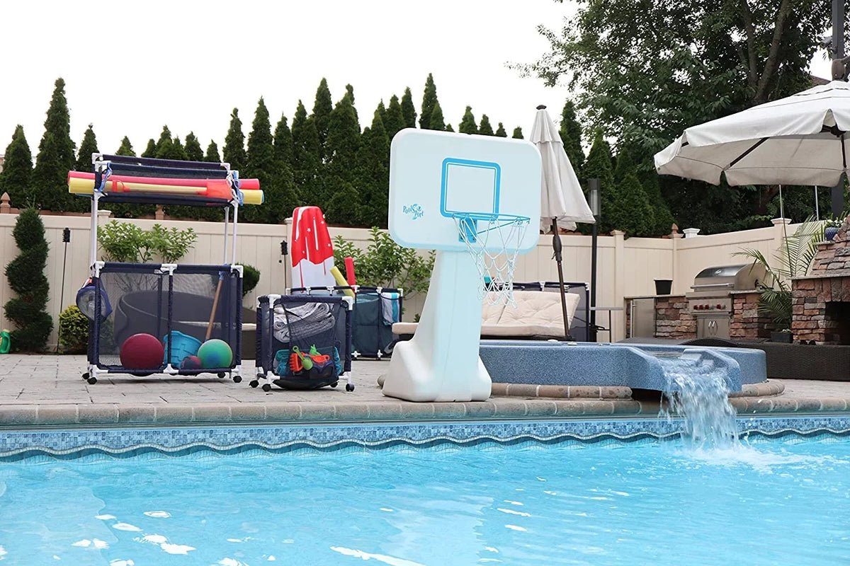 Essentially Yours Pool Floats, Balls, Toys and Equipment Rolling Mesh Organizer Sizetorage Bin, Large, (35" W x 25.4" L x 37.5" H), Blue / Ivory Sizetyle 455102