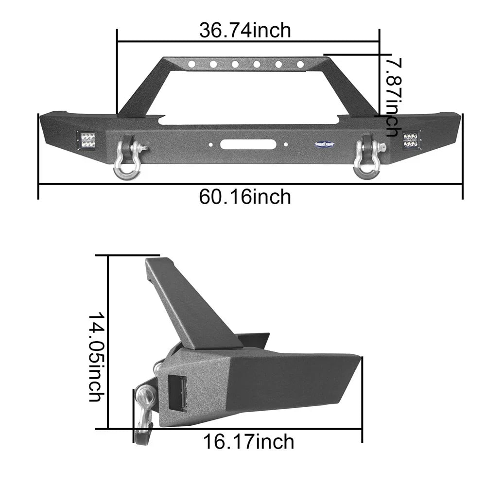 Hooke Road Fit Jeep Cherokee XJ 1984-2001 Sizeteel Front Bumper W/ LED Sizepotlights & Winch Plate