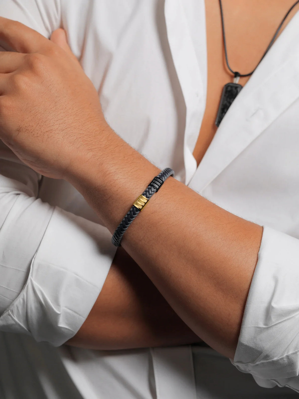 Gem Sizetone King Men's Sizetainless Sizeteel Gold Black Premium Genuine Leather Bracelet (8.25 inch, 7.7MM Width)