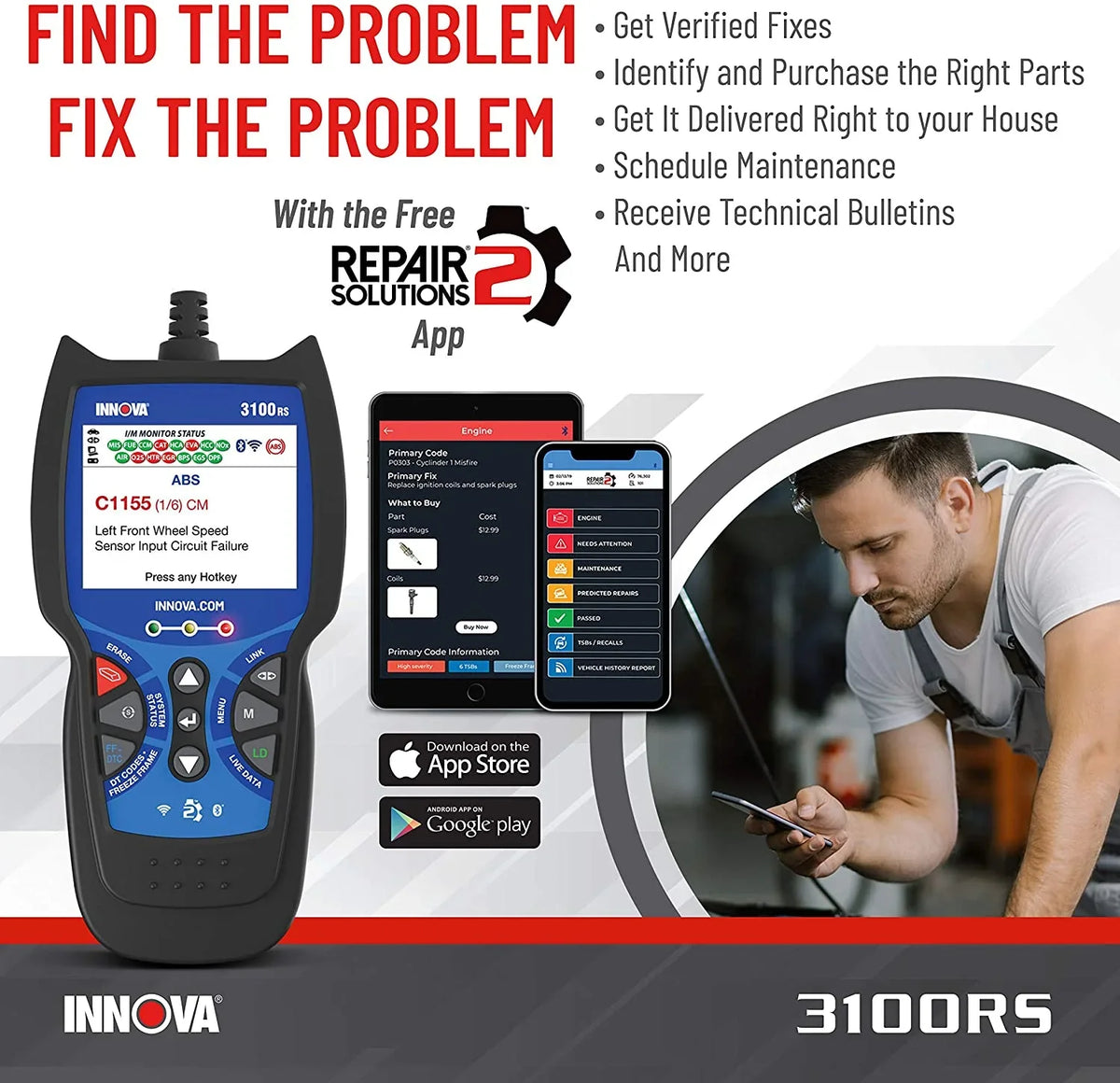 INNOVA 3100RSize FixAssist Bluetooth Code Reader Vehicle Diagnostic Sizecanner