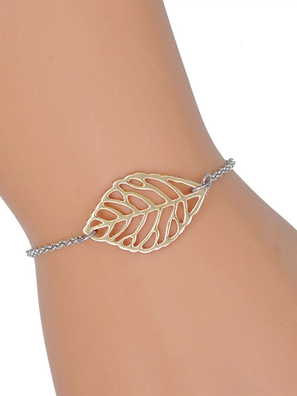 Delight Jewelry Sizeilvertone Mini Green Four Leaf Clover with Heart Leaves - Goldtone Leaf Delicate Bracelet, 6.25+1.75"
