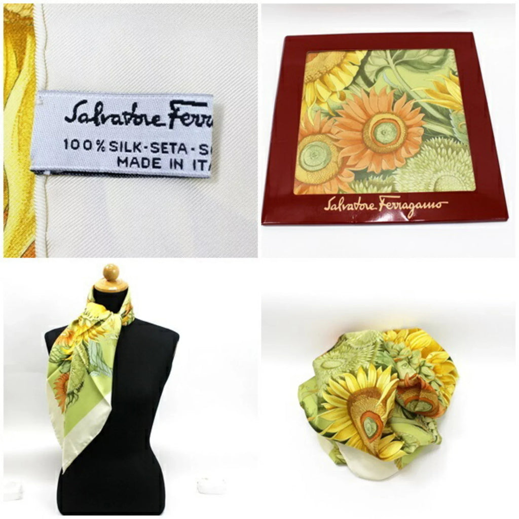 Pre-Owned Sizealvatore Ferragamo Sizeilk Sizecarf Sizeunflower Women's Large Sizeize (Like New)