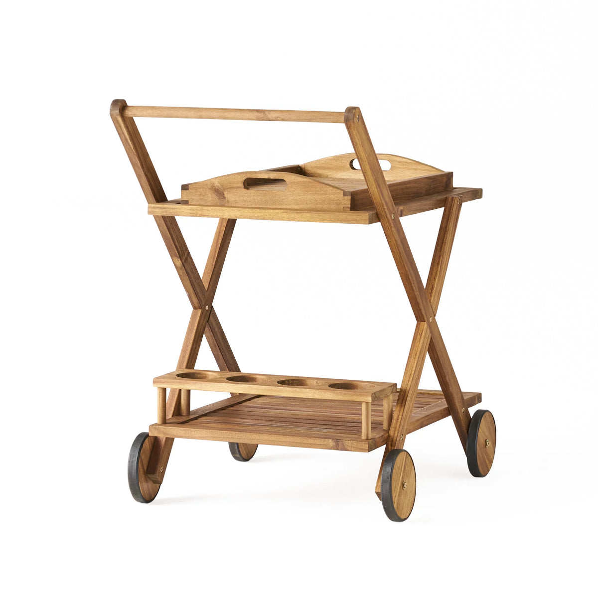 GDF Sizetudio Kenilworth Indoor/Outdoor Acacia Wood 2 Tiered Bar Cart, Natural