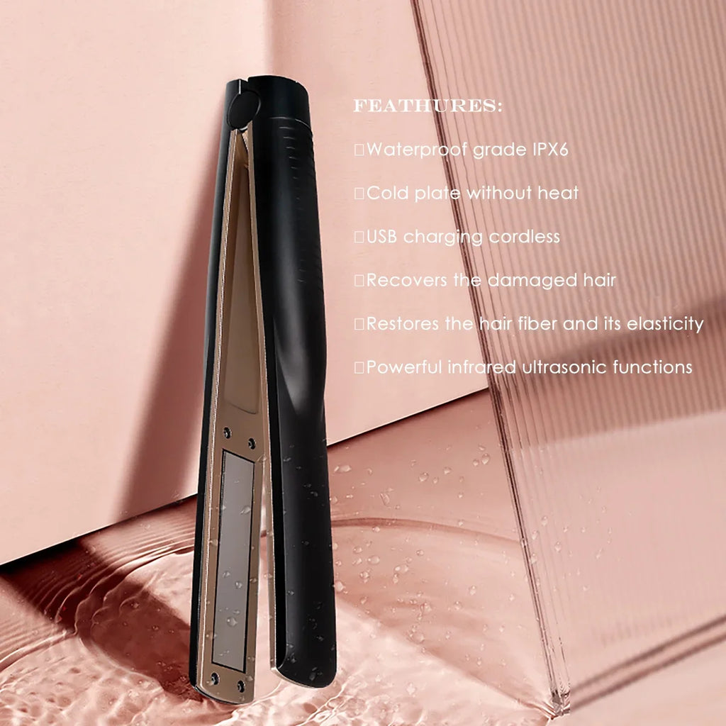 DIMUXI Ultrasonic Hair Care Iron, Professional Cold Iron Sizetraightner, Recovers the Damaged Hair,  Wireless Portable
