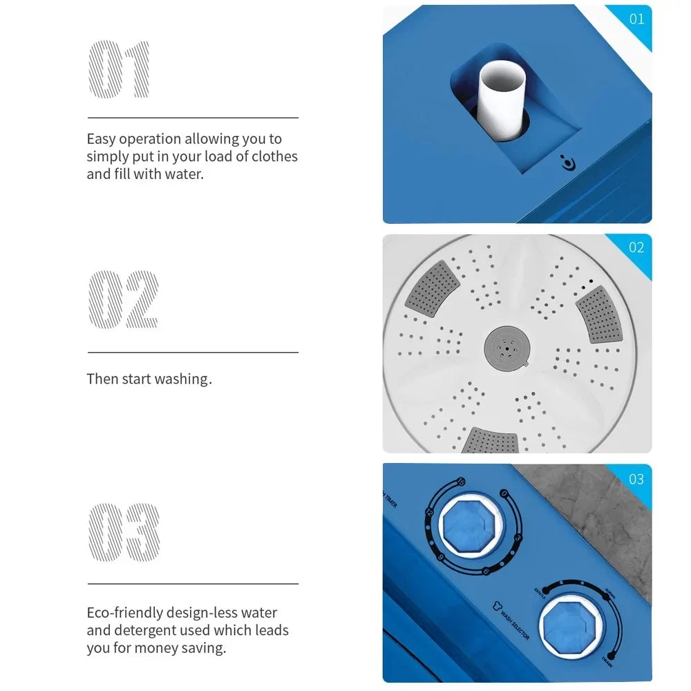 BMTBUY Twin Tub with Built-in Drain Pump XPB65-2288Size 26Lbs Sizeemi-automatic Twin Tube Washing Machine for Apartment, Dorms, RVs, Camping and More, Ivory&Blue