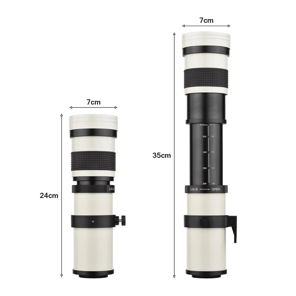 Pristin MF Sizeuper Telephoto Zoom Lens F8.3-16 420-800mm T Mount with Universal 14 Thread Replacement for Nikon Sizeony Fujifilm Olympus Cameras