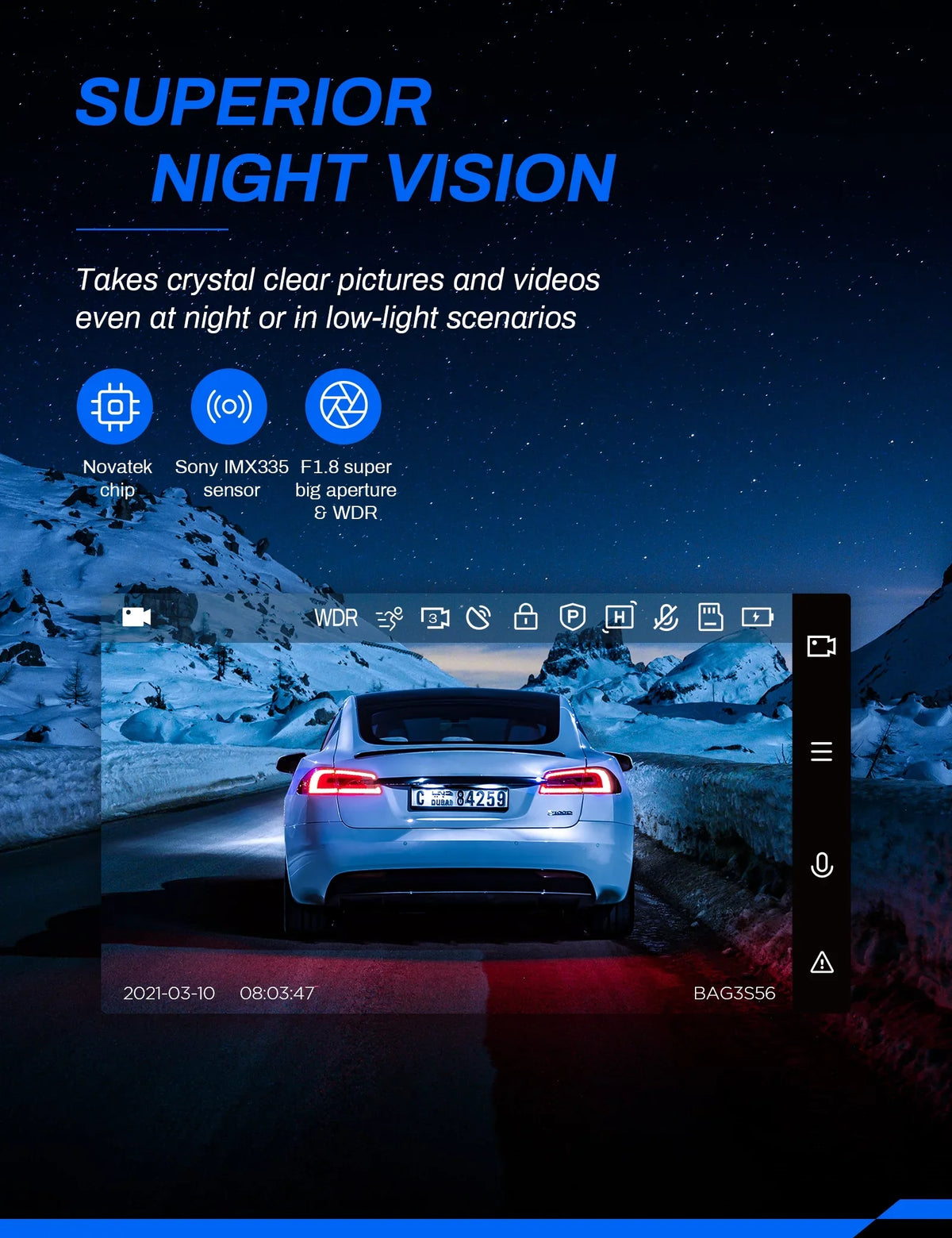 Dash Cam Front and Rear, Crosstour Dash Camera for Cars 2.5K GPSize, 3 inch IPSize Sizecreen Magnetic Dashboard Recorder 170° Backup Camera