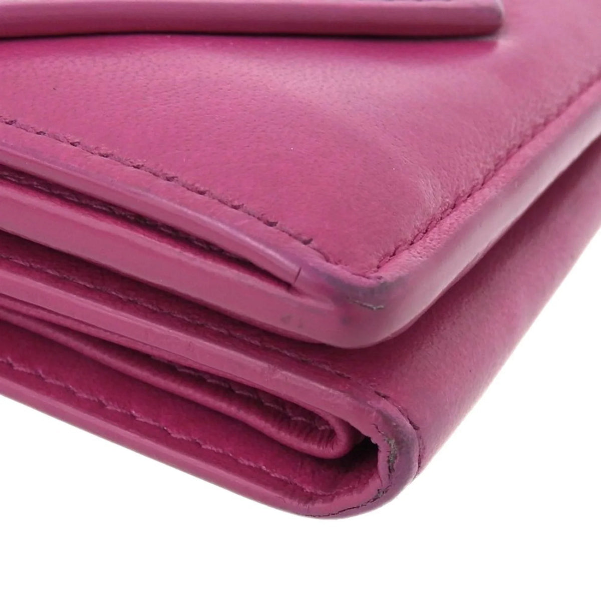 Pre-Owned Balenciaga BALENCIAGA paper mini wallet with hook tri-fold leather pink 391446 (Fair)