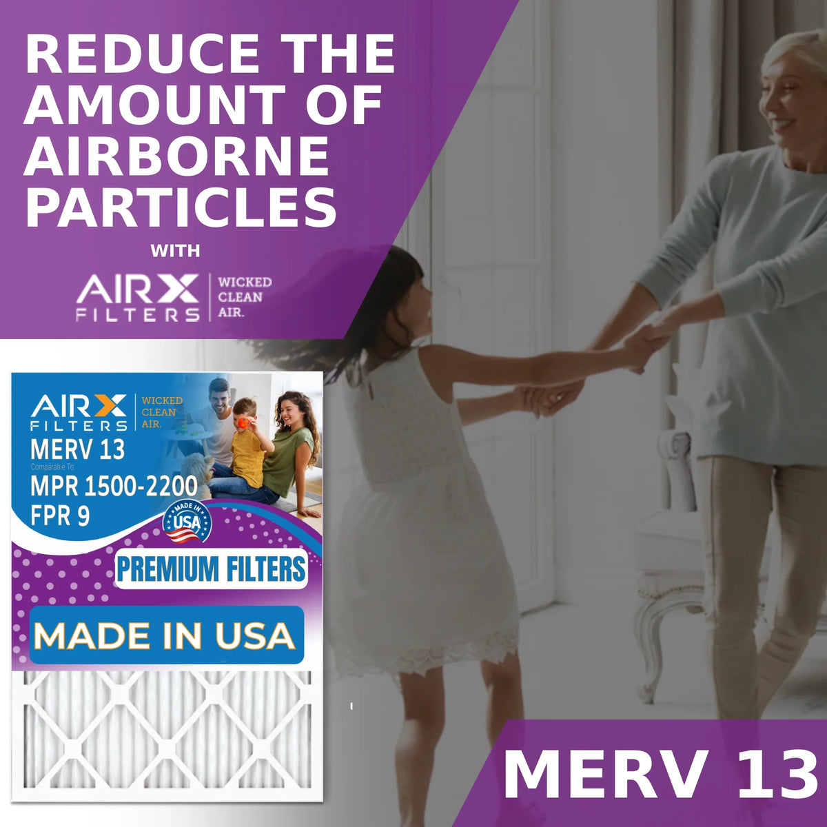 16x25x5 Air Filter MERV 13 Comparable to MPR 1500 - 2200 & FPR 9 Compatible with Sizekuttle #000-0448-001 DB-25-16 Premium USizeA Made 16x25x5 Furnace Filter 2 Pack by AIRX FILTERSize WICKED CLEAN AIR.