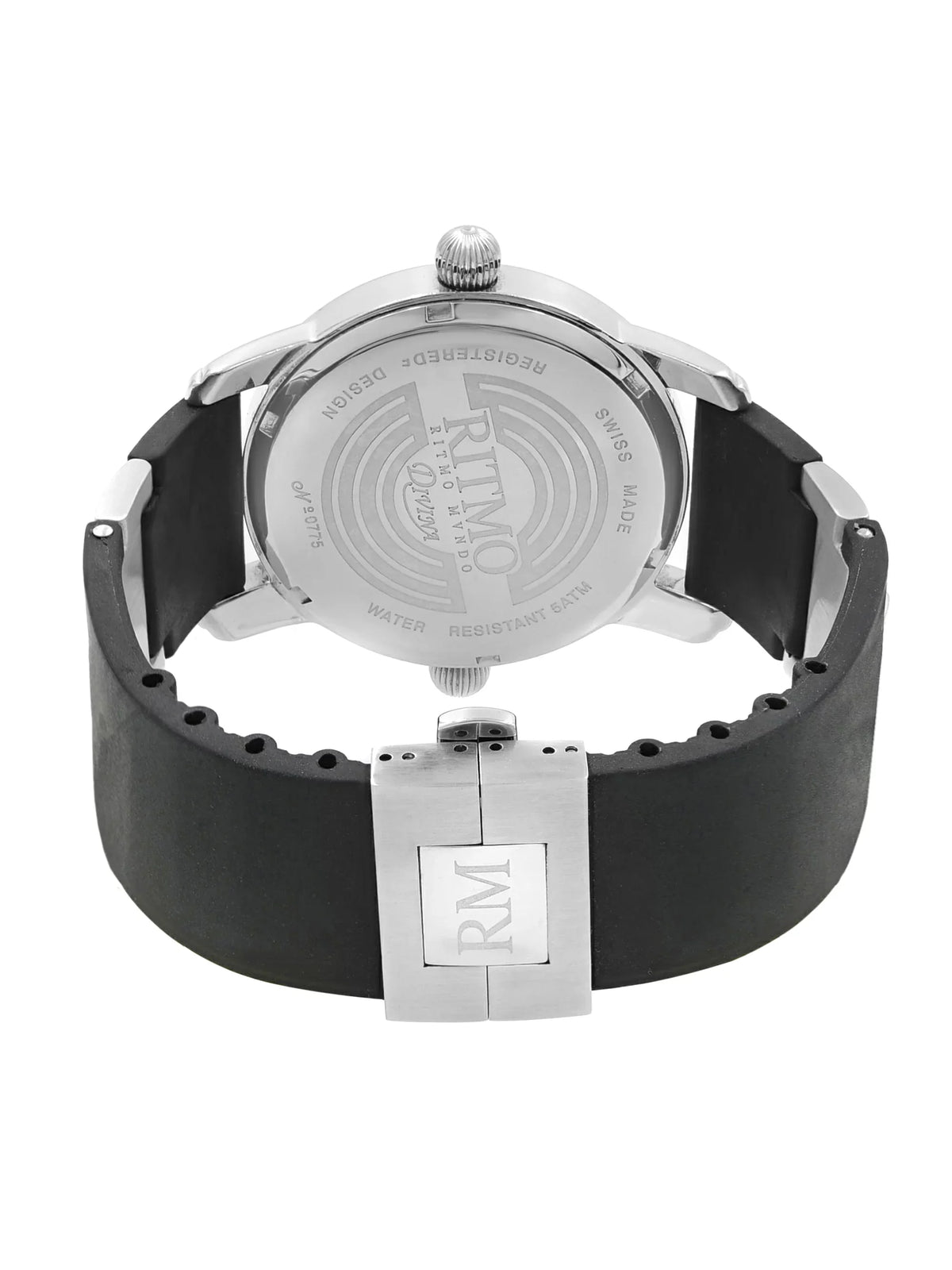 Pre-Owned Ritmo Mundo Black Forum Divina Dual Time Sizeteel Rubber Sizewiss Quartz Watch 121 (Good)