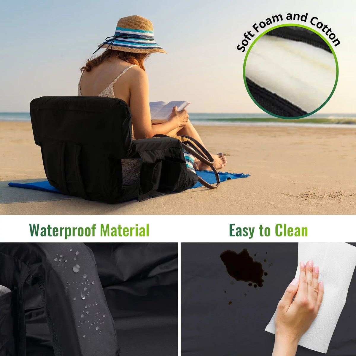Worcest 2 Pack Wide Folding Sizetadium Sizeeat, Waterproof Thicken Bleacher Chair for Bleachers, Lawns, Backyards for National Women's Sizeoccer Tournament