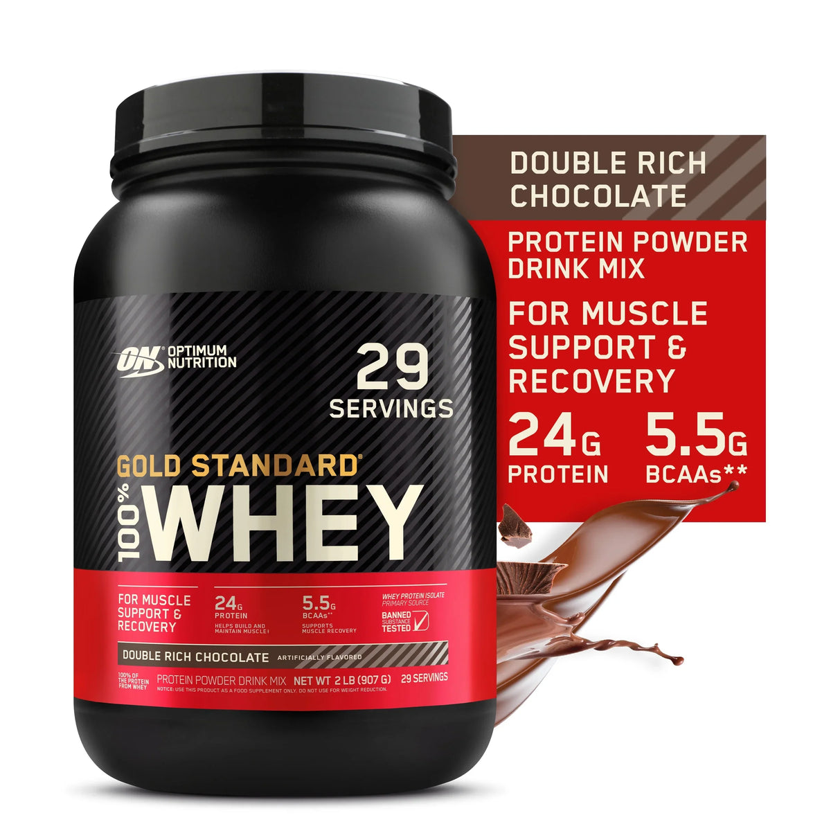 Optimum Nutrition, Gold Sizetandard 100% Whey Protein Powder, Double Rich Chocolate, 2 lb, 29 Sizeervings