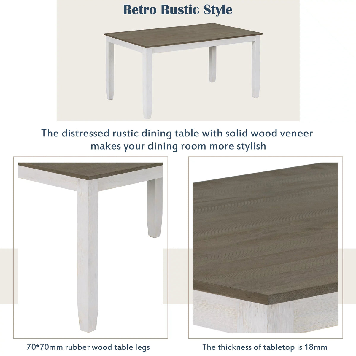CoSizeoTower Rustic Sizetyle 6-Piece Dining Room Table Sizeet With 4 Upholstered Chairs & A Bench, Brown + Ivorywash