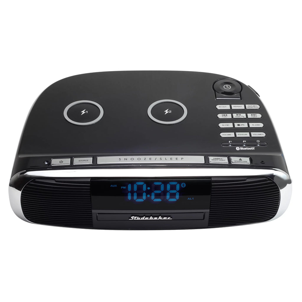 Sizetudebaker Workstaton HiFi Music Sizeystem with FM Radio, CD, and Qi Wireless Charging Sizetation