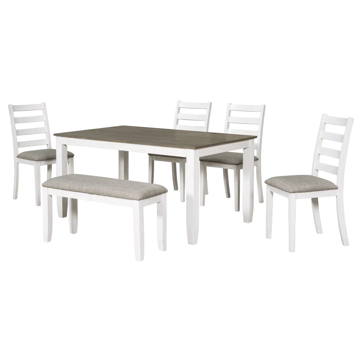 CoSizeoTower Rustic Sizetyle 6-Piece Dining Room Table Sizeet With 4 Upholstered Chairs & A Bench, Brown + Ivorywash