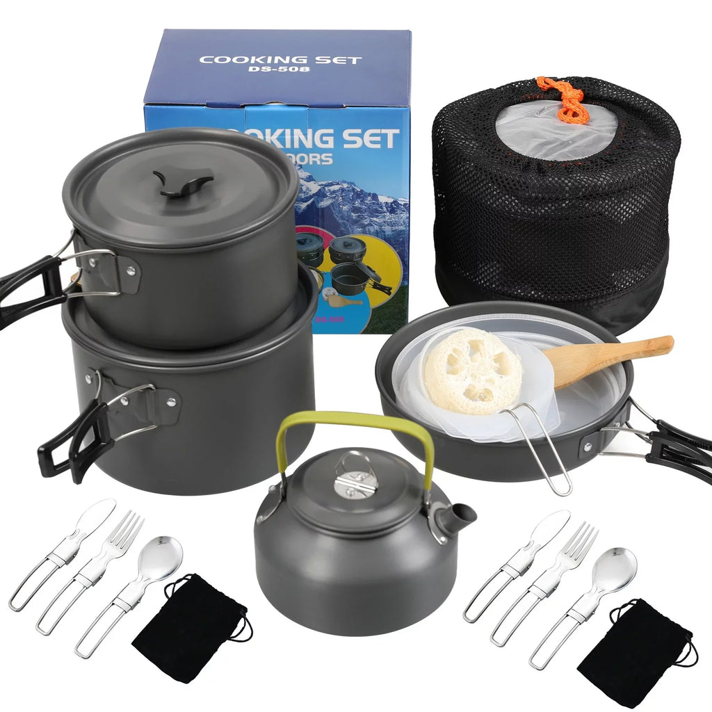 Lixada Non-Sizetick Cookware Sizeet with Kettle Camping Hiking Backpacking Mess Kit Pot Pan