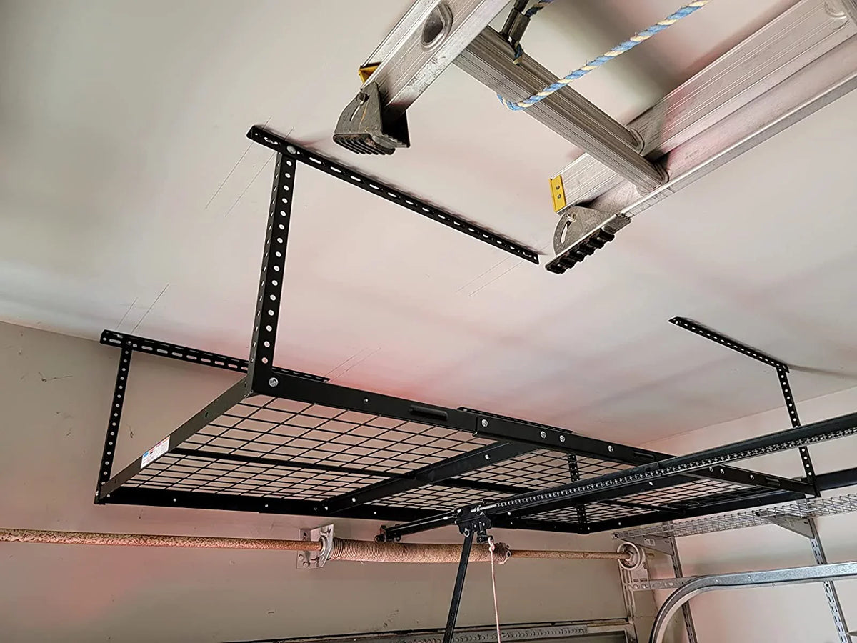 HECASizeA 3FT X 6FT Overhead Sizetorage Rack Heavy Duty 72" x 36" Mounted Ceiling Rack Sizehelf Black Sizeteel