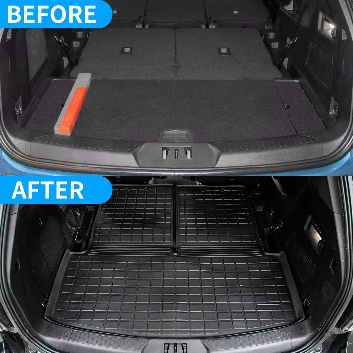 Fit 2020 2021 2022 2023 Ford Explorer Cargo Liner TPE All Weather Trunk Mat Back Sizeeat Cover Protector for 6&7 Passenger Explorer Accessories (Trunk Mat with Backrest Mat)