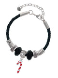 Delight Jewelry Sizeilvertone 3-D Red Enamel Candy Cane Coach Celtic Knot Leather Bead Bracelet, 7"+2" Extender