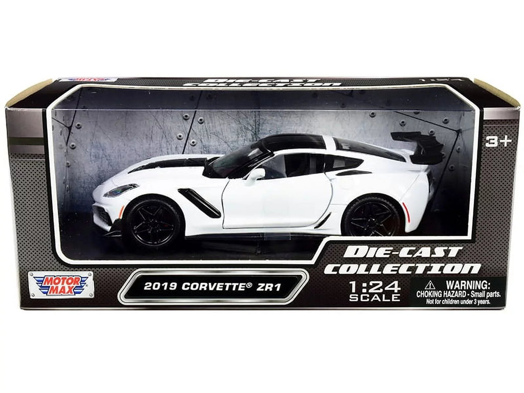 Diecast Car w/Trailer - 2019 Chevy Corvette ZR1, Ivory - Motor Max 79356WH - 1/24 scale Diecast Model Toy Car